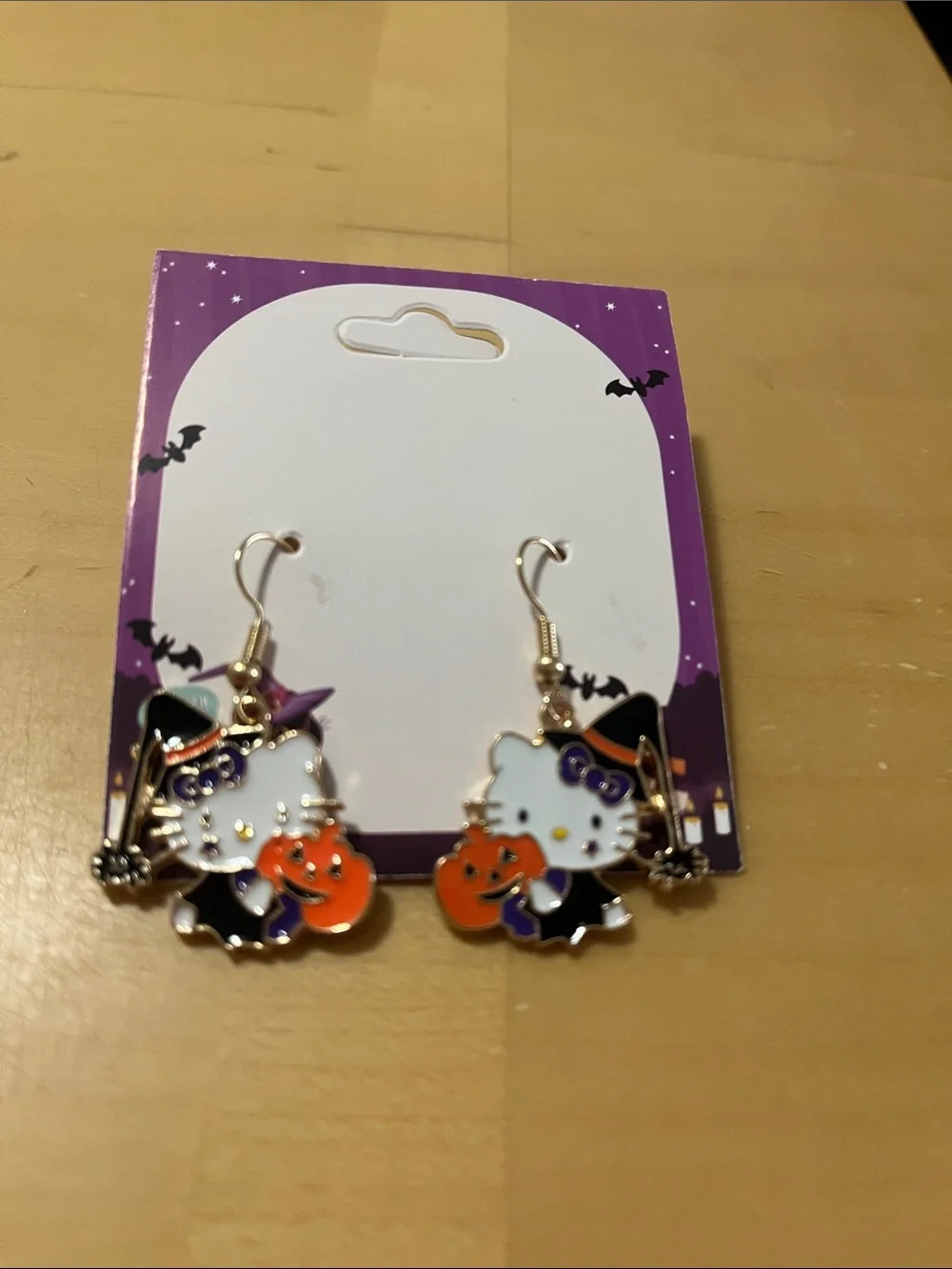 Hello Kitty Halloween Pumpkin Witch Earrings - White, Orange & Purple